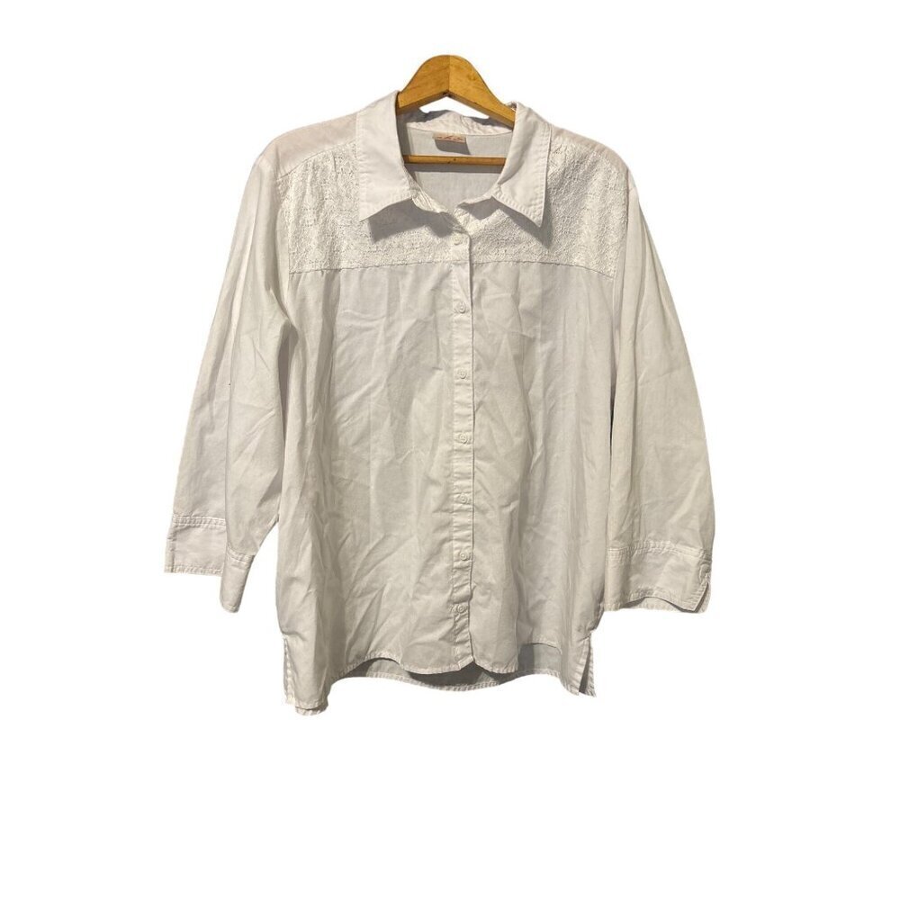 VTG Chic Comfort Collection Shirt Women's 2X White Eyelet Cotton Blend Button Up
